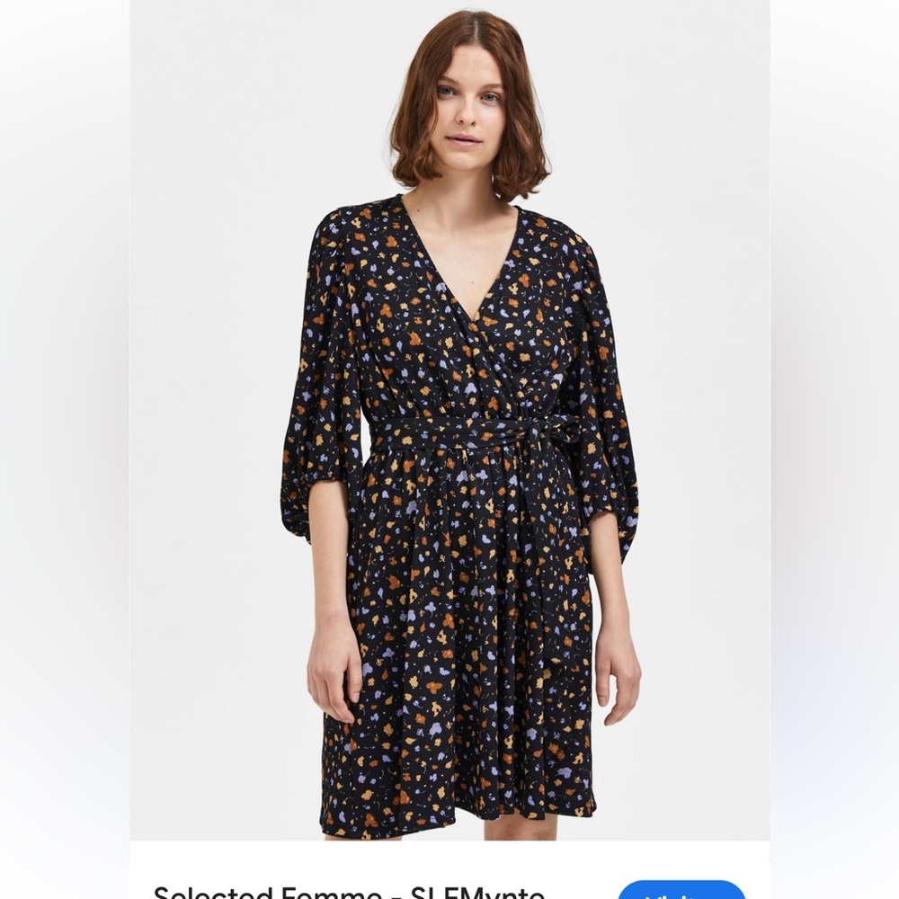 Selected Black Floral Long Sleeve Dress